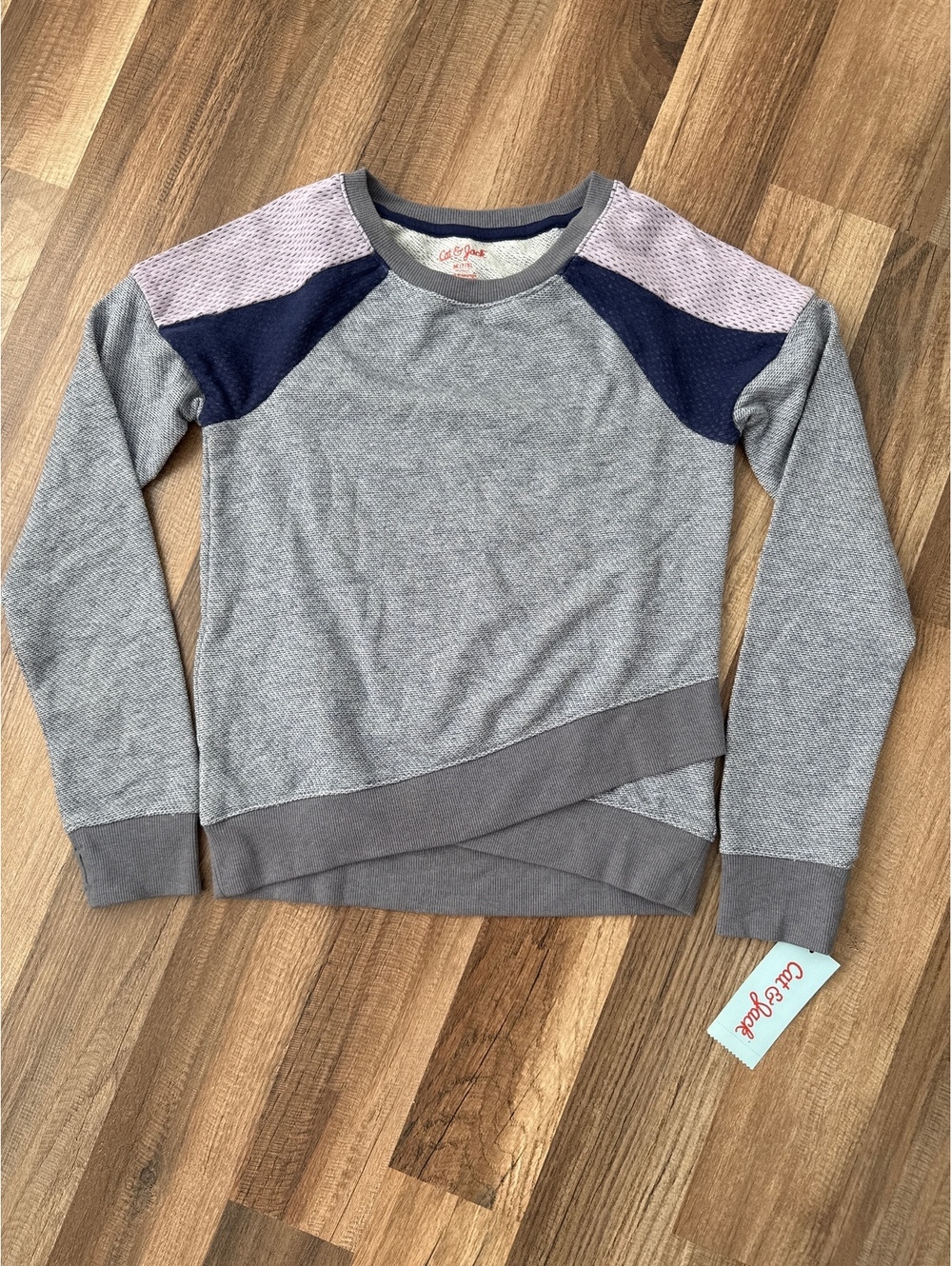 Cat & Jack Girls' Medium Gray Pullover Sweatshirt with Navy/Pink Accents